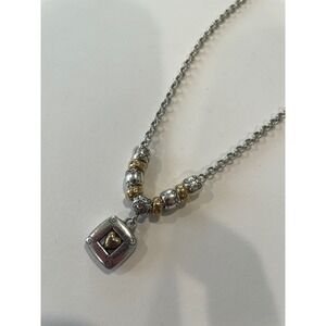 Brighton Two Tone Silver Gold Heart Square Pendant Scroll Bead Rolo Necklace